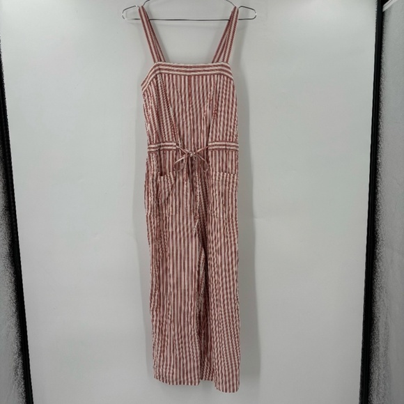 Marine Layer Wide Leg Cropped Jumpsuit Red Ivory Striped Size Small - Picture 2 of 10